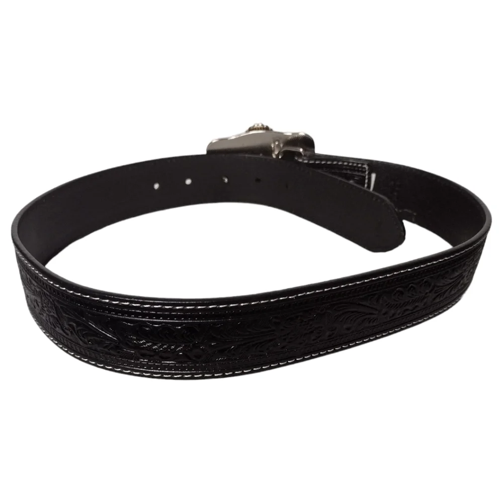 Roper Rhinestone Snap On Buckle Tooled Leather Belt